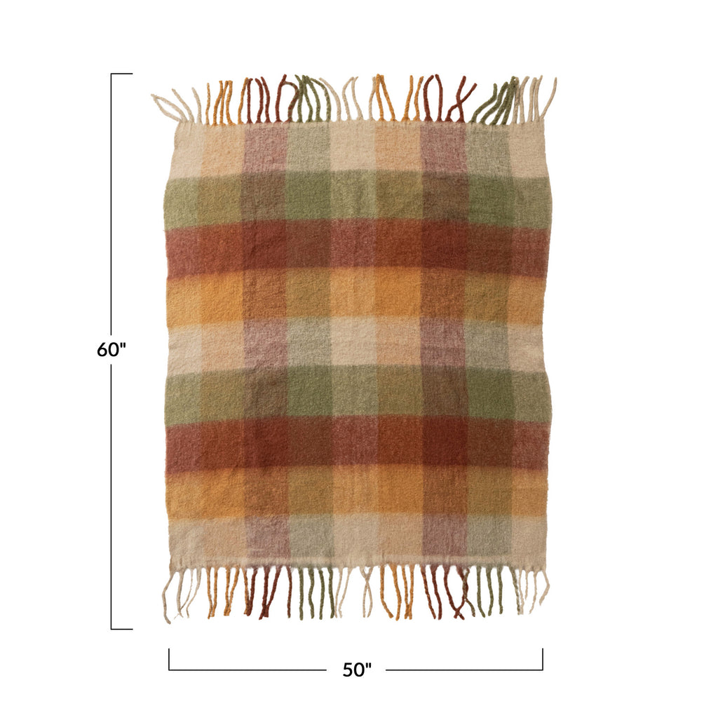 Plaid Fringed Throw Blanket