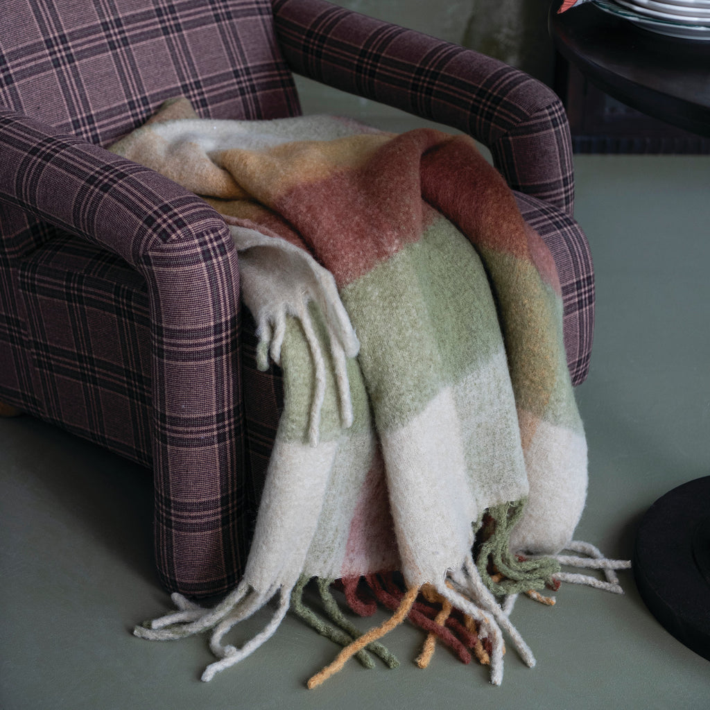 Plaid Fringed Throw Blanket