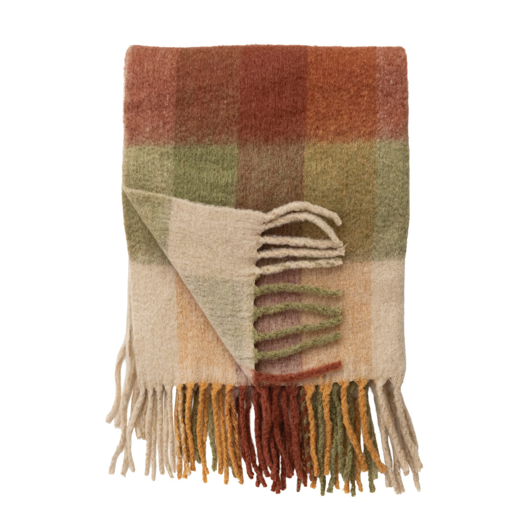 Plaid Fringed Throw Blanket