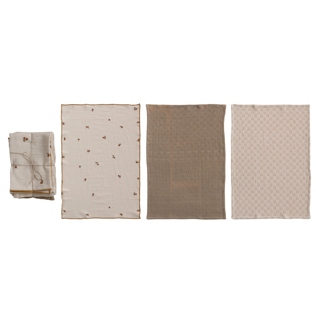 S/3 Embroidered Floral & Waffle-Weave Tea Towels
