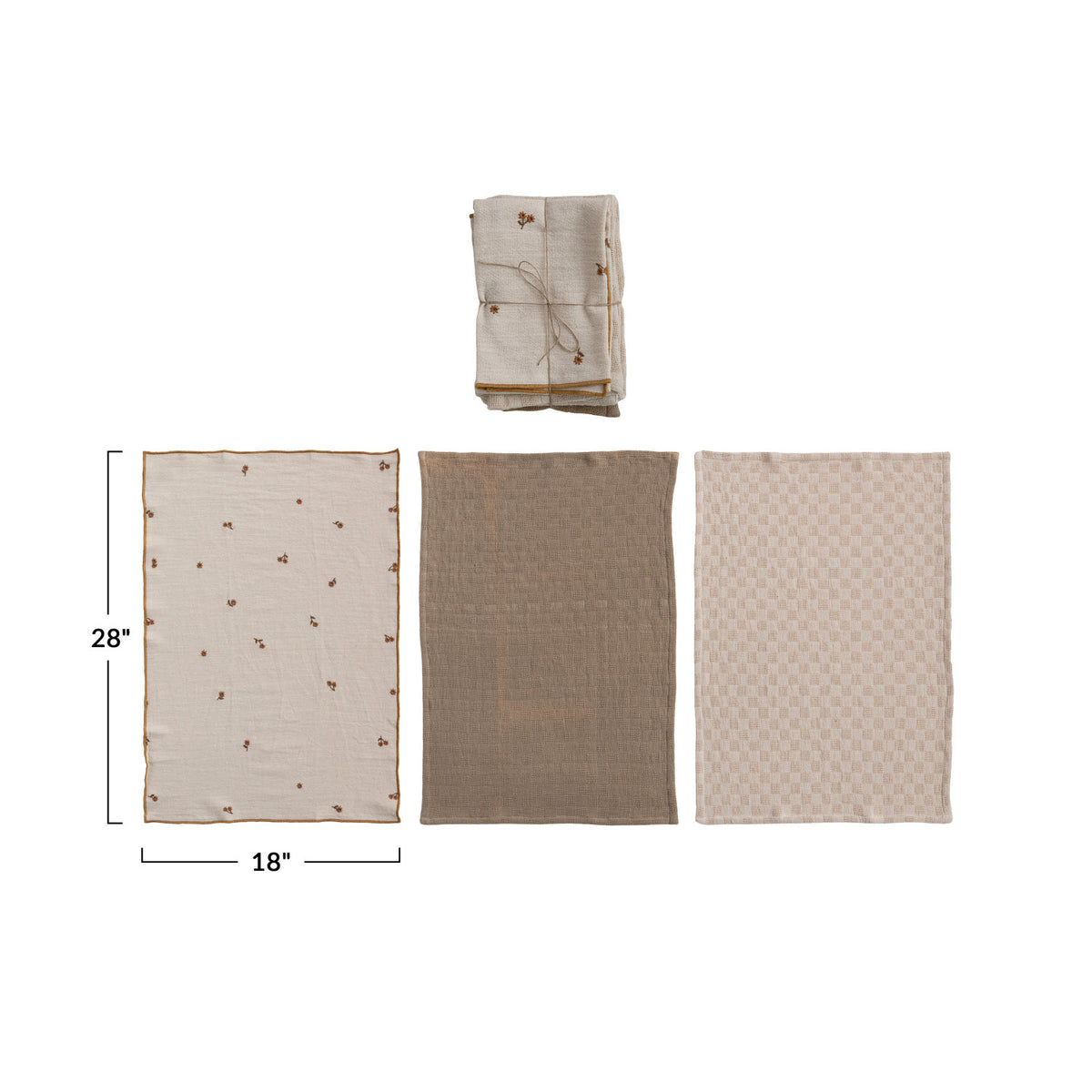 S/3 Embroidered Floral & Waffle-Weave Tea Towels