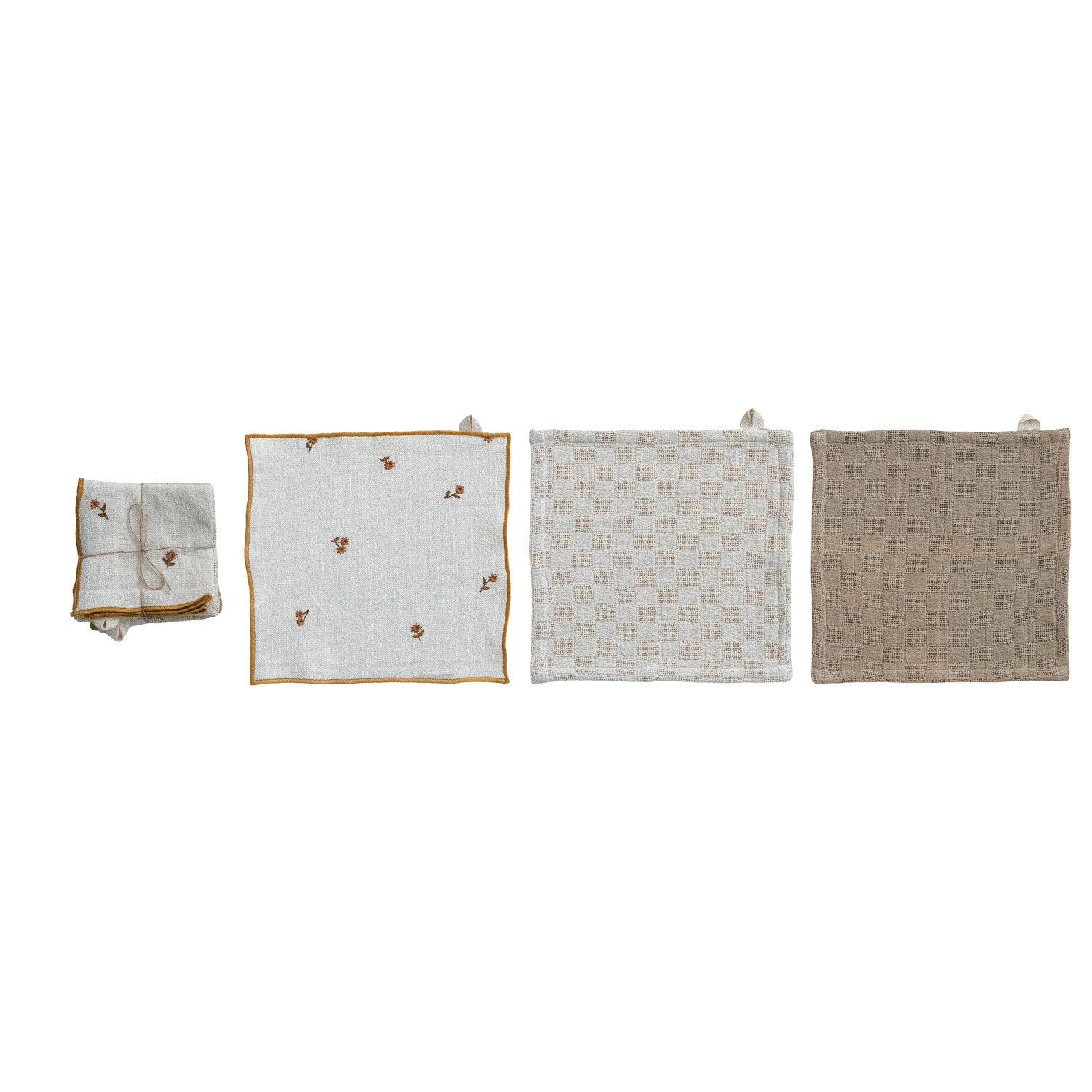 S/3 Embroidered Floral & Waffle-Weave Dish Cloths