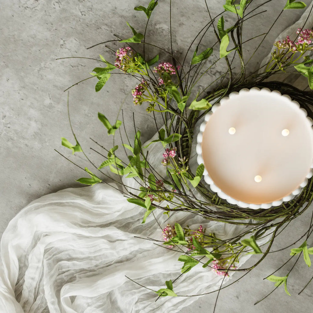 Pink Boxwood & Wildflower Vine Candle Ring