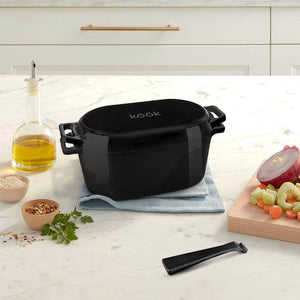 Black Enameled Cast Iron Dutch Oven w/Lid | 3.4 Qt