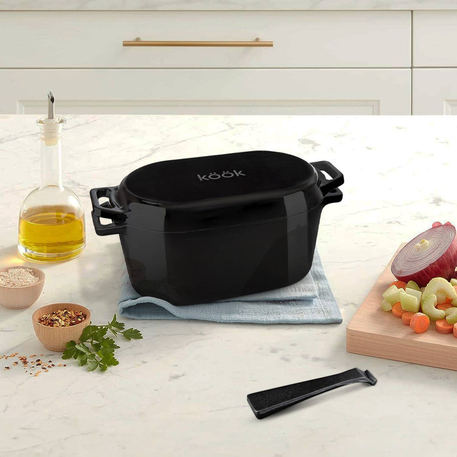 Black Enameled Cast Iron Dutch Oven w/Lid | 3.4 Qt