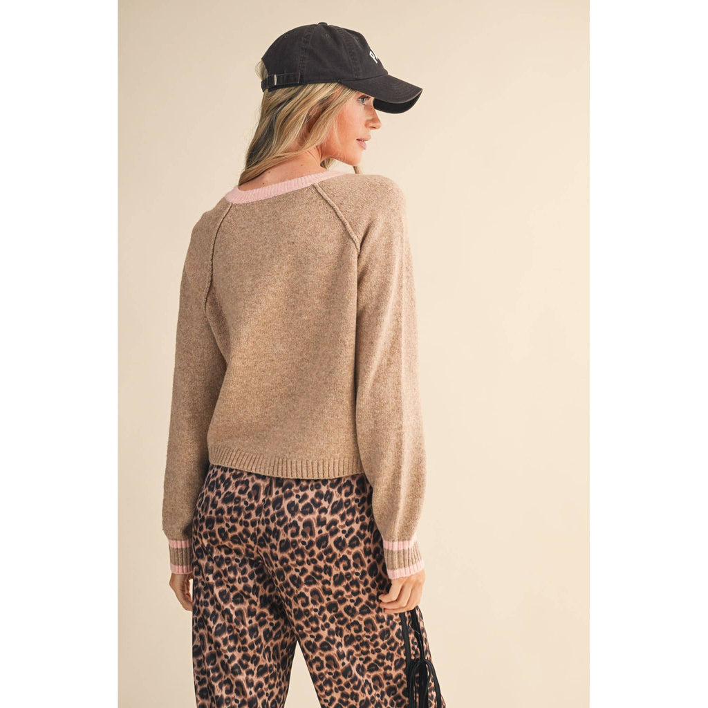 &MERCI - TWO TONE SWEATER CARDIGAN MSW11246: CHOCOLATE BROWN / M
