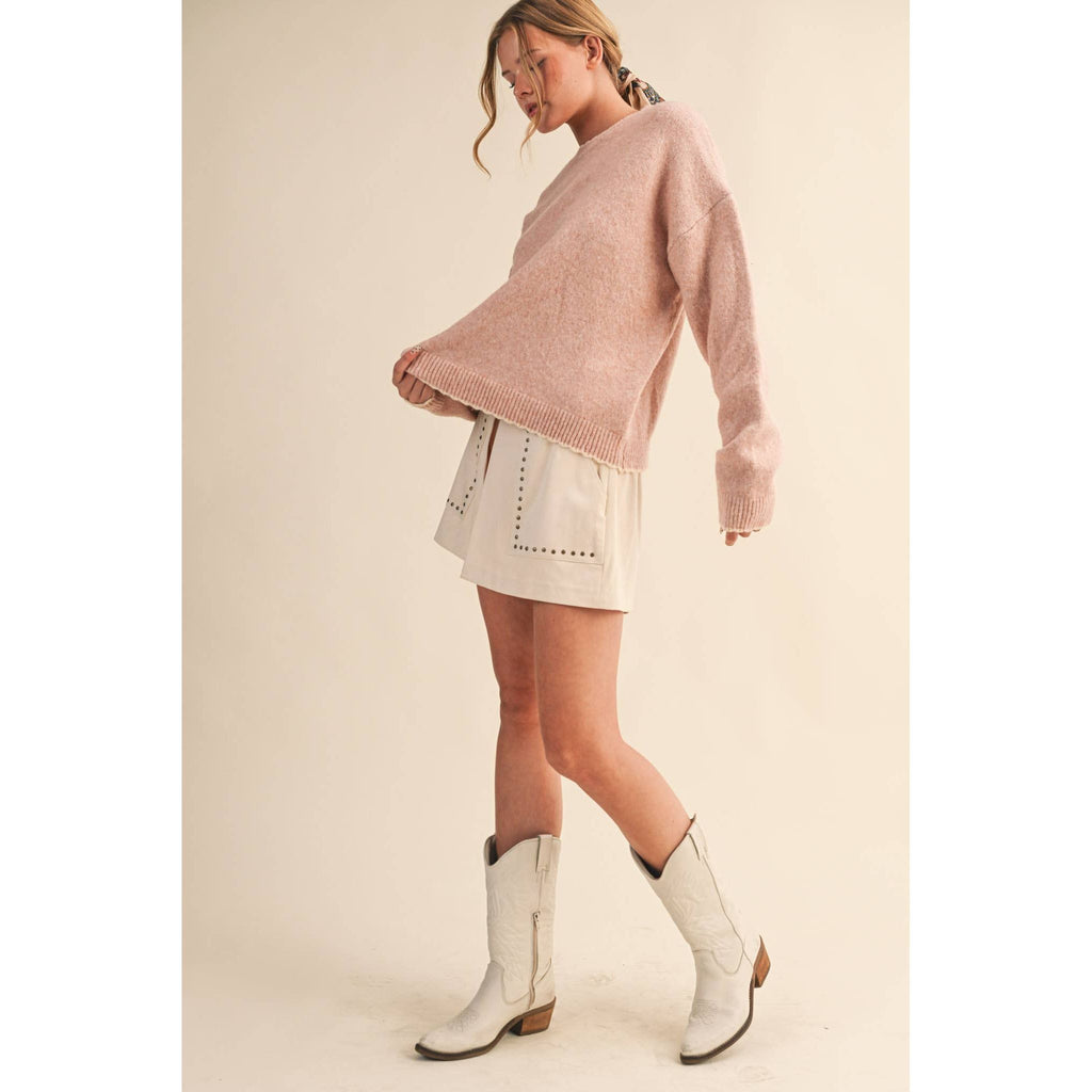 &MERCI - CONTRAST KNIT SCALLOPED EDGE SWEATER MSW11114: CHARCOAL PINK / L
