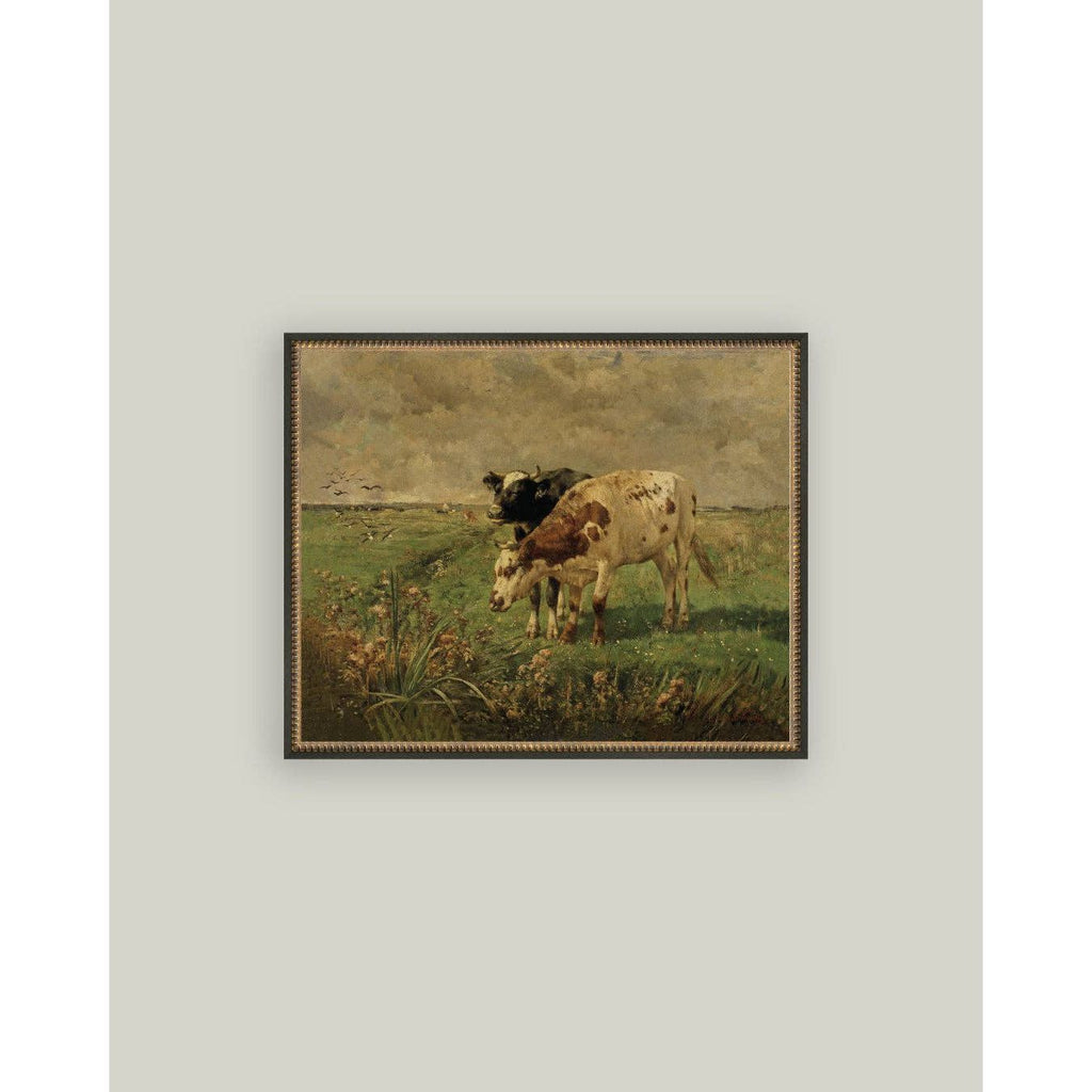 Black &  Brown Cows Framed Antique Art | 7 x 5