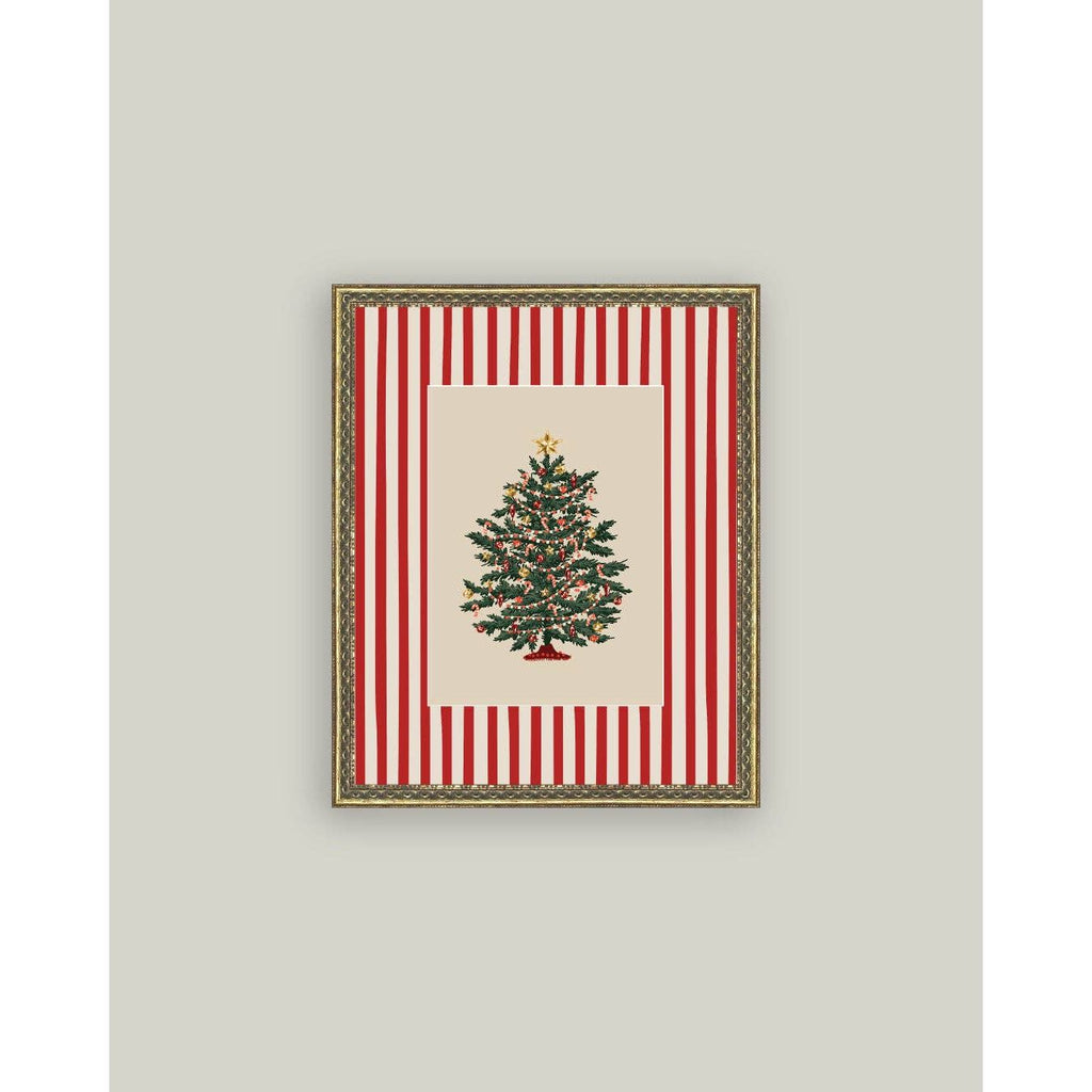 Peppermint Stripe Tree Framed Antique Art | 5x7