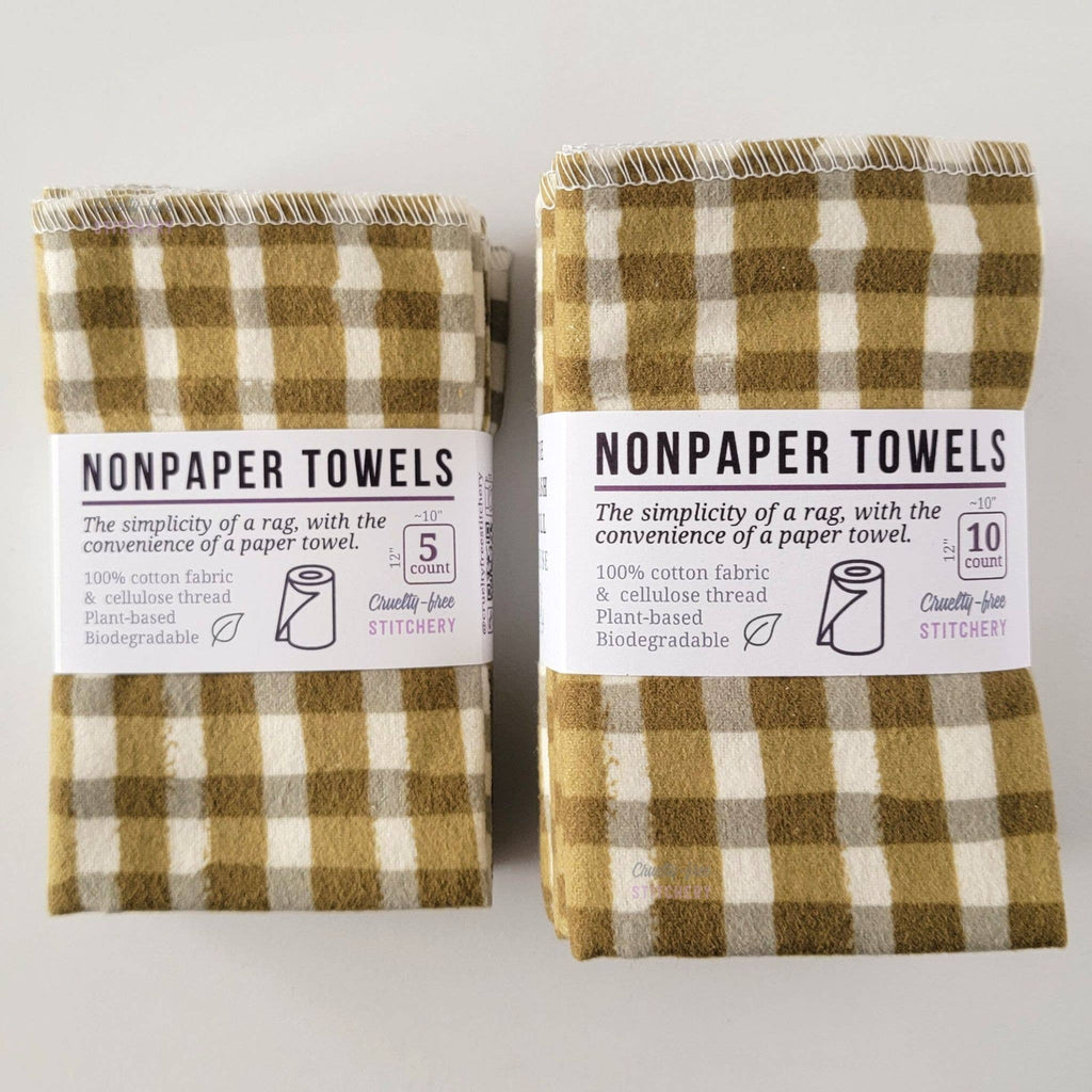 Cruelty-Free Stitchery - NonPaper Towels - Olive Painted Plaid: 10