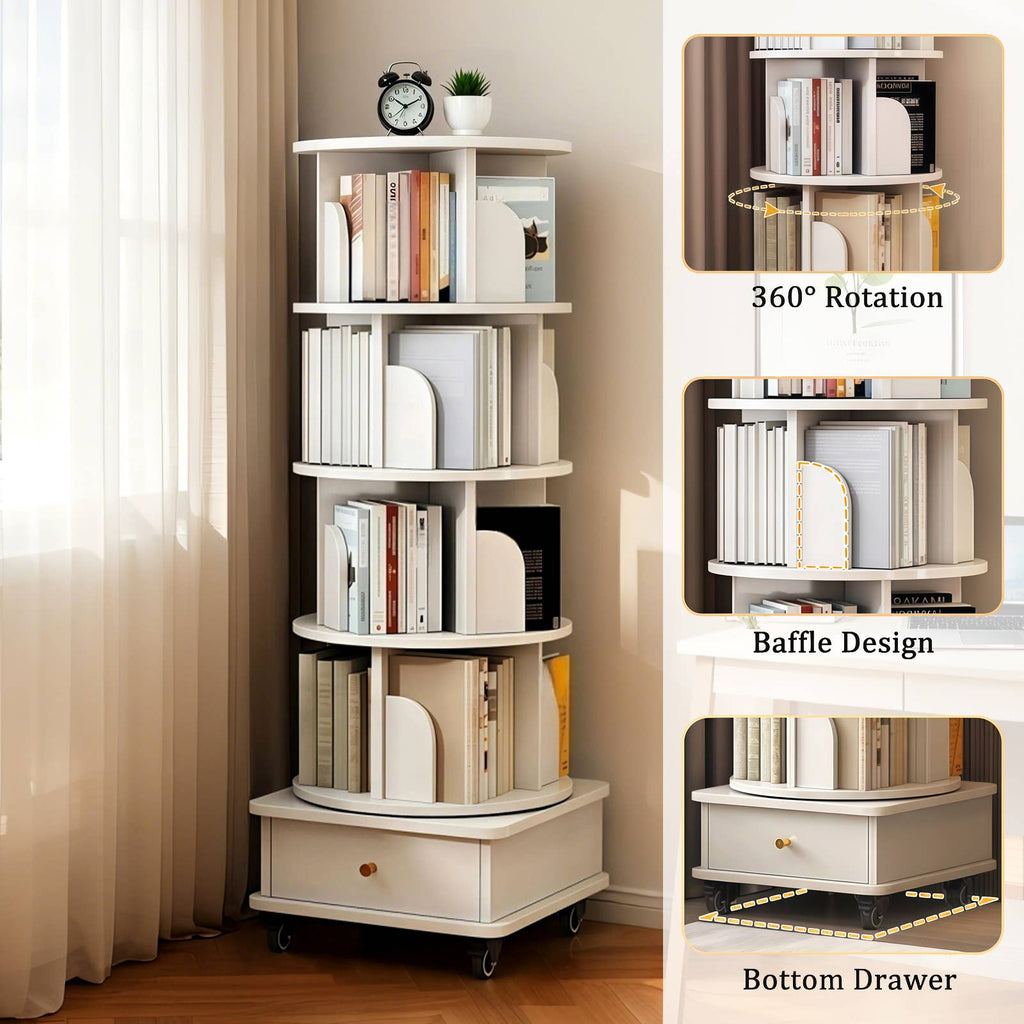 Rotating Bookshelf w/Drawer | 6 Tier