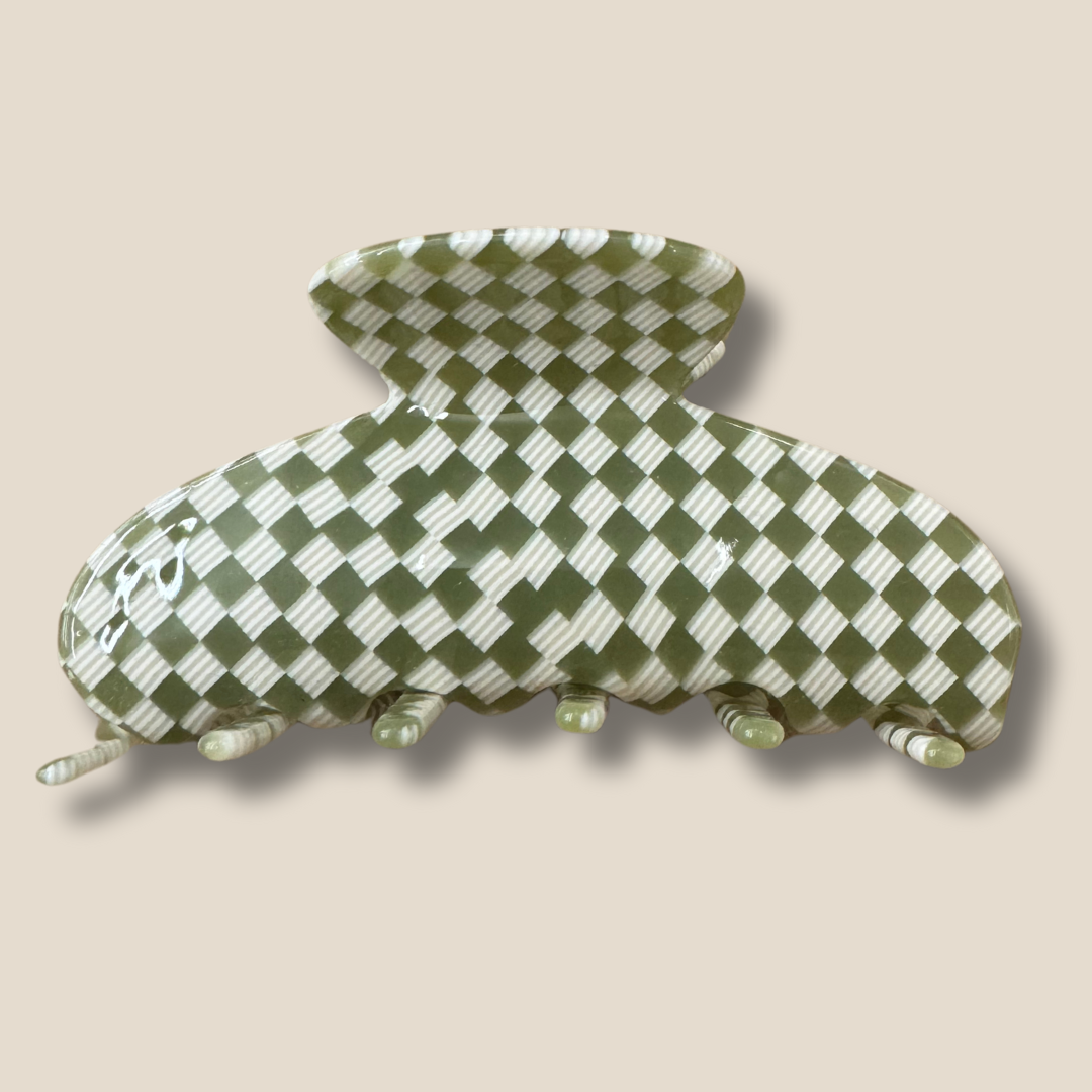 Claw Clip | Olive Checker