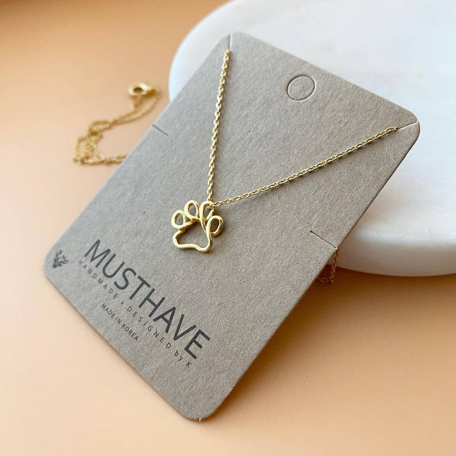 Paw Print Wire Necklace | Silver