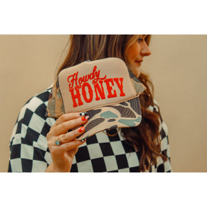 Howdy Honey | Western Trucker Hat - Tan/Brown