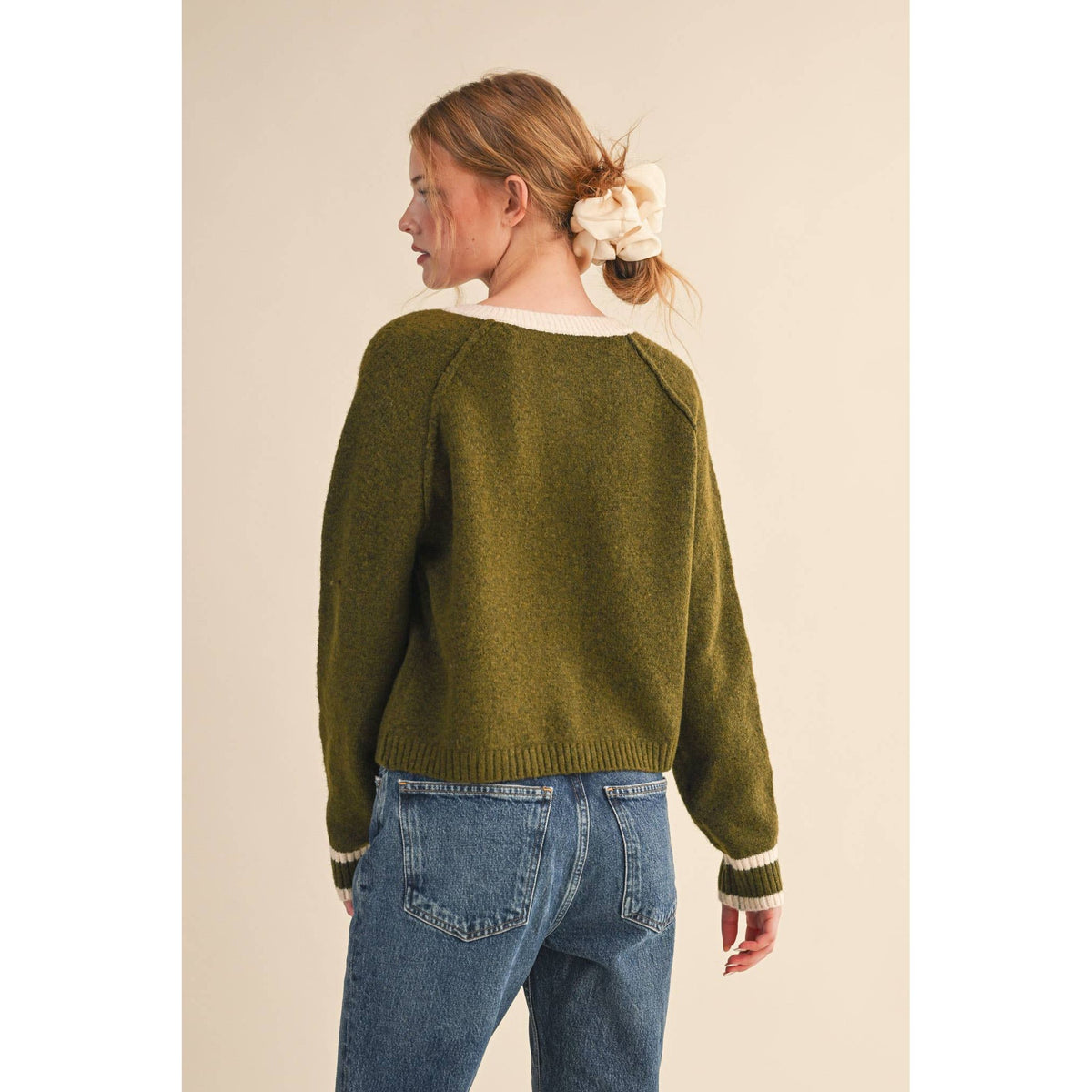 &MERCI - TWO TONE SWEATER CARDIGAN MSW11246: CHOCOLATE BROWN / M