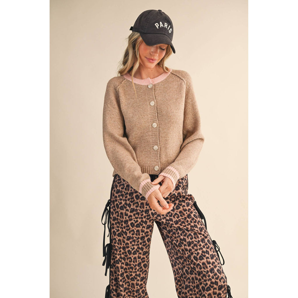 &MERCI - TWO TONE SWEATER CARDIGAN MSW11246: CHOCOLATE BROWN / M