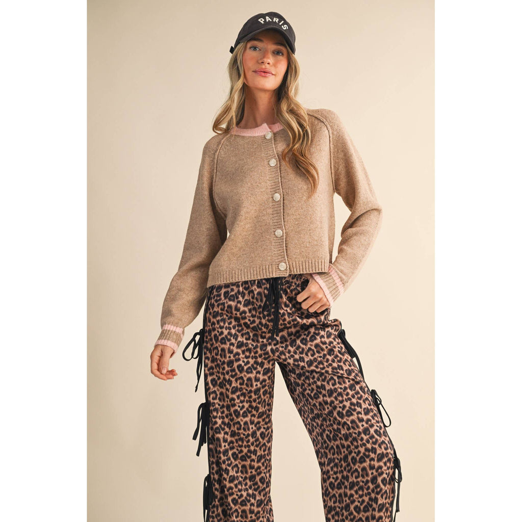 &MERCI - TWO TONE SWEATER CARDIGAN MSW11246: CHOCOLATE BROWN / M