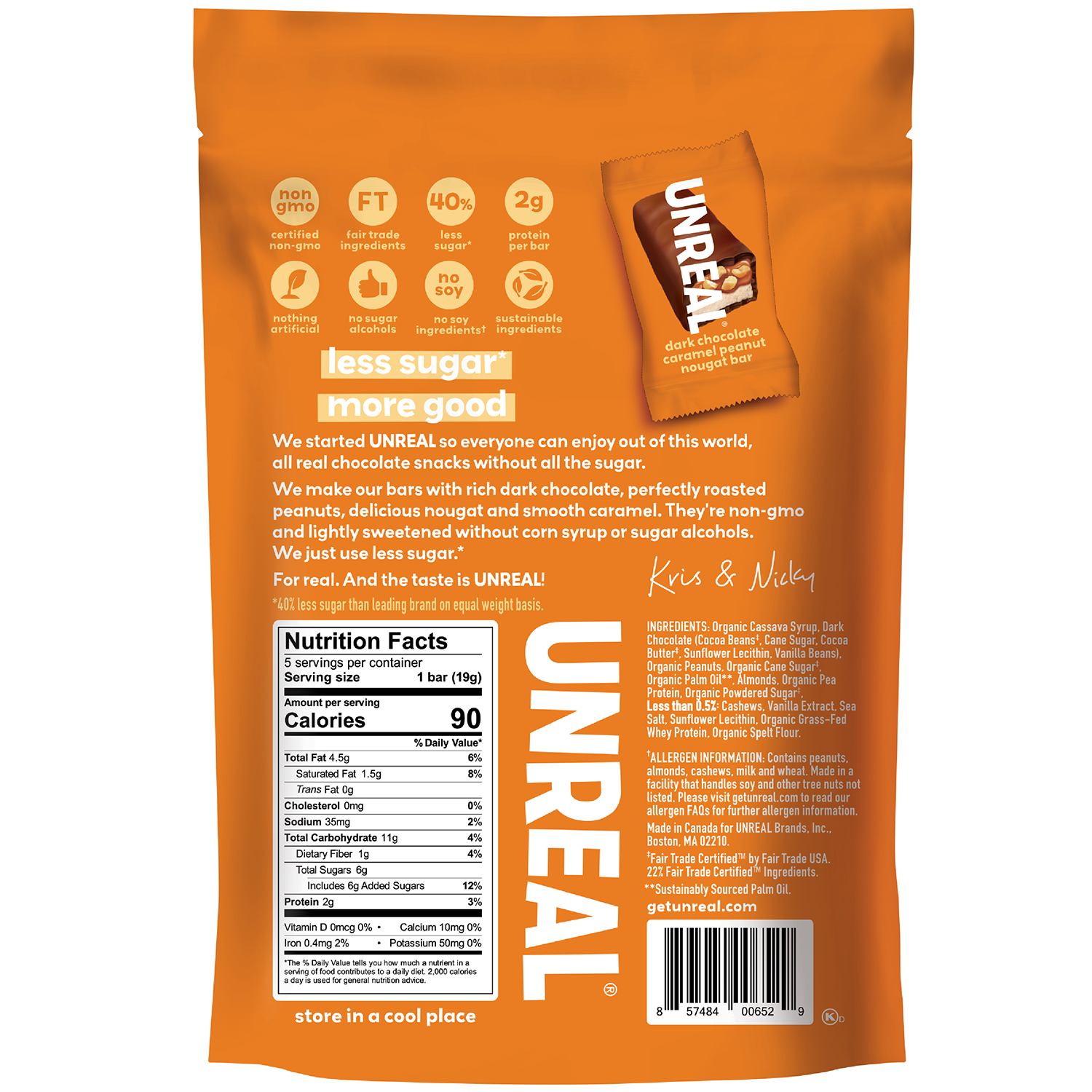 UNREAL | Dark Chocolate Caramel Peanut Nougat Bar