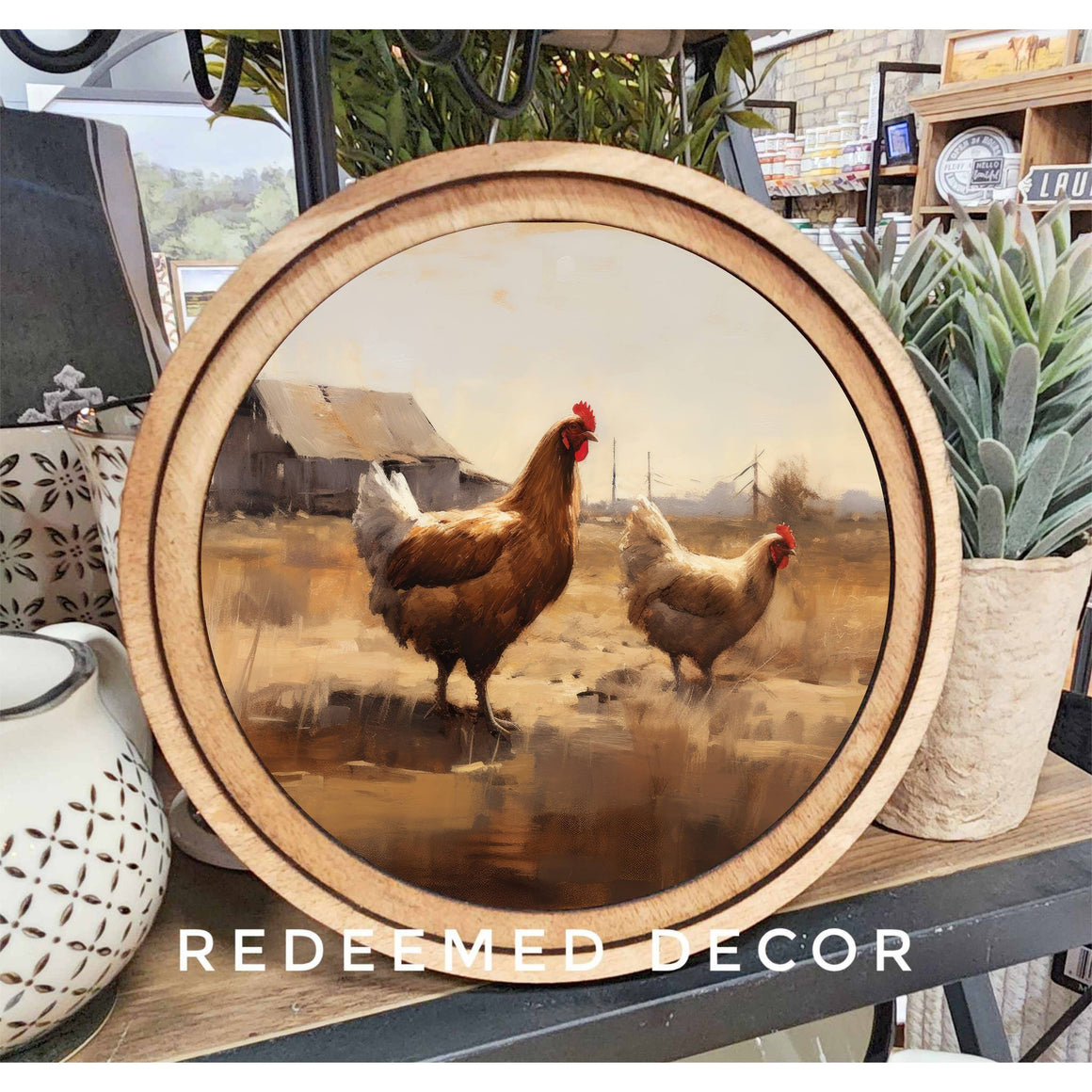 Round Framed Art | Chickens