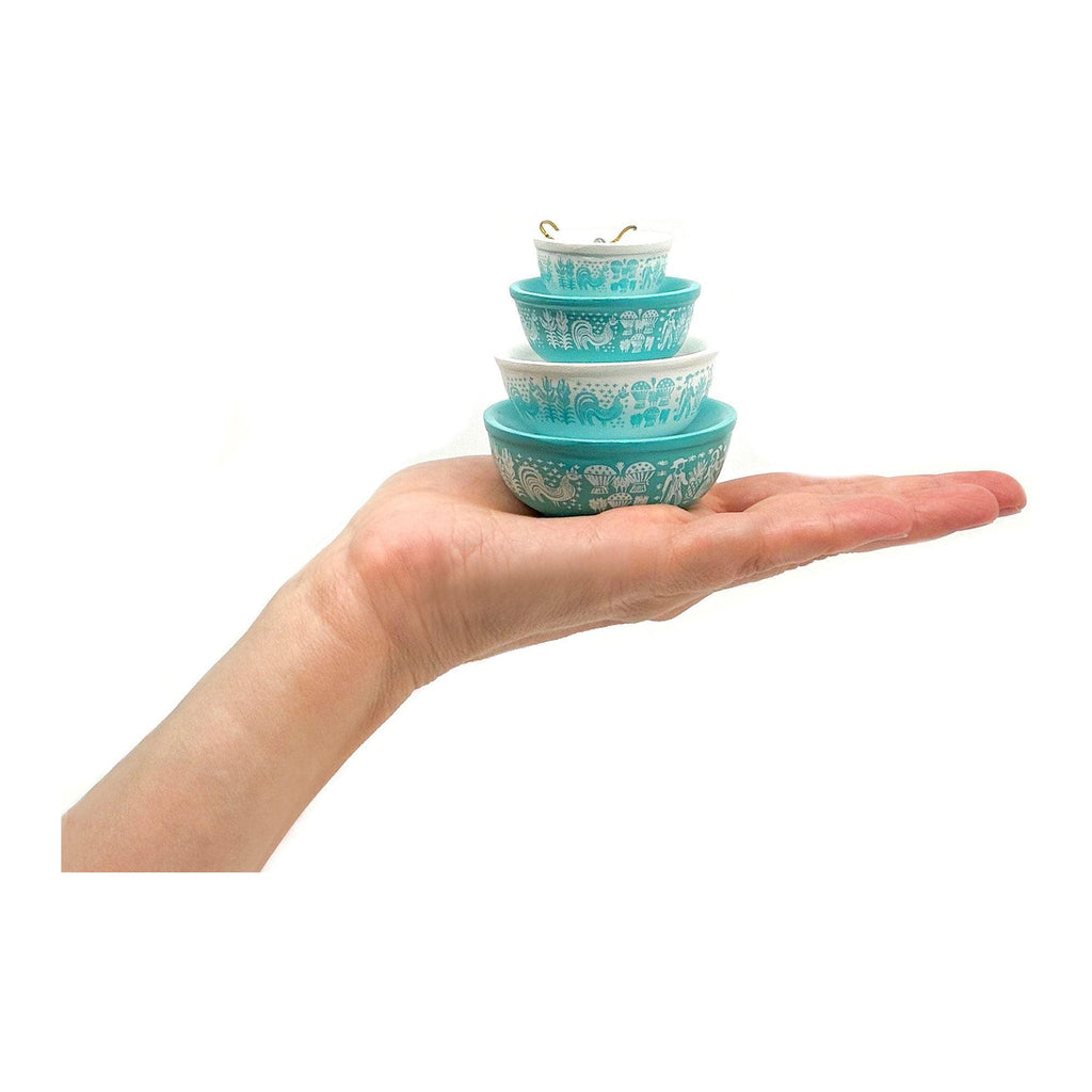 Miniature Pyrex Bowl Stack Ornament | Snowflake Blue