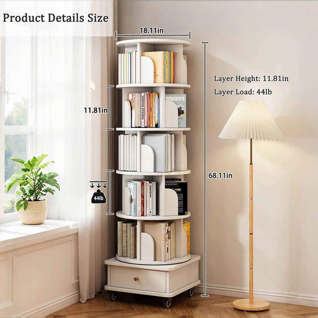 Rotating Bookshelf w/Drawer | 6 Tier