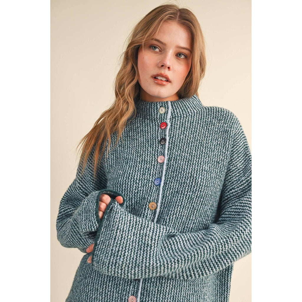 &MERCI - STRIPED SWEATER CARDIGAN WITH COLORFUL BUTTONS MSW11250: IVORY RED / L