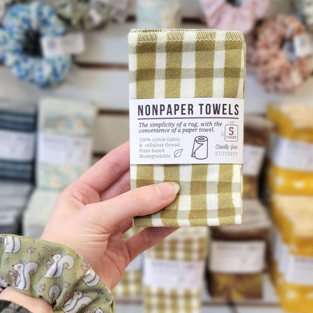 Cruelty-Free Stitchery - NonPaper Towels - Olive Painted Plaid: 10