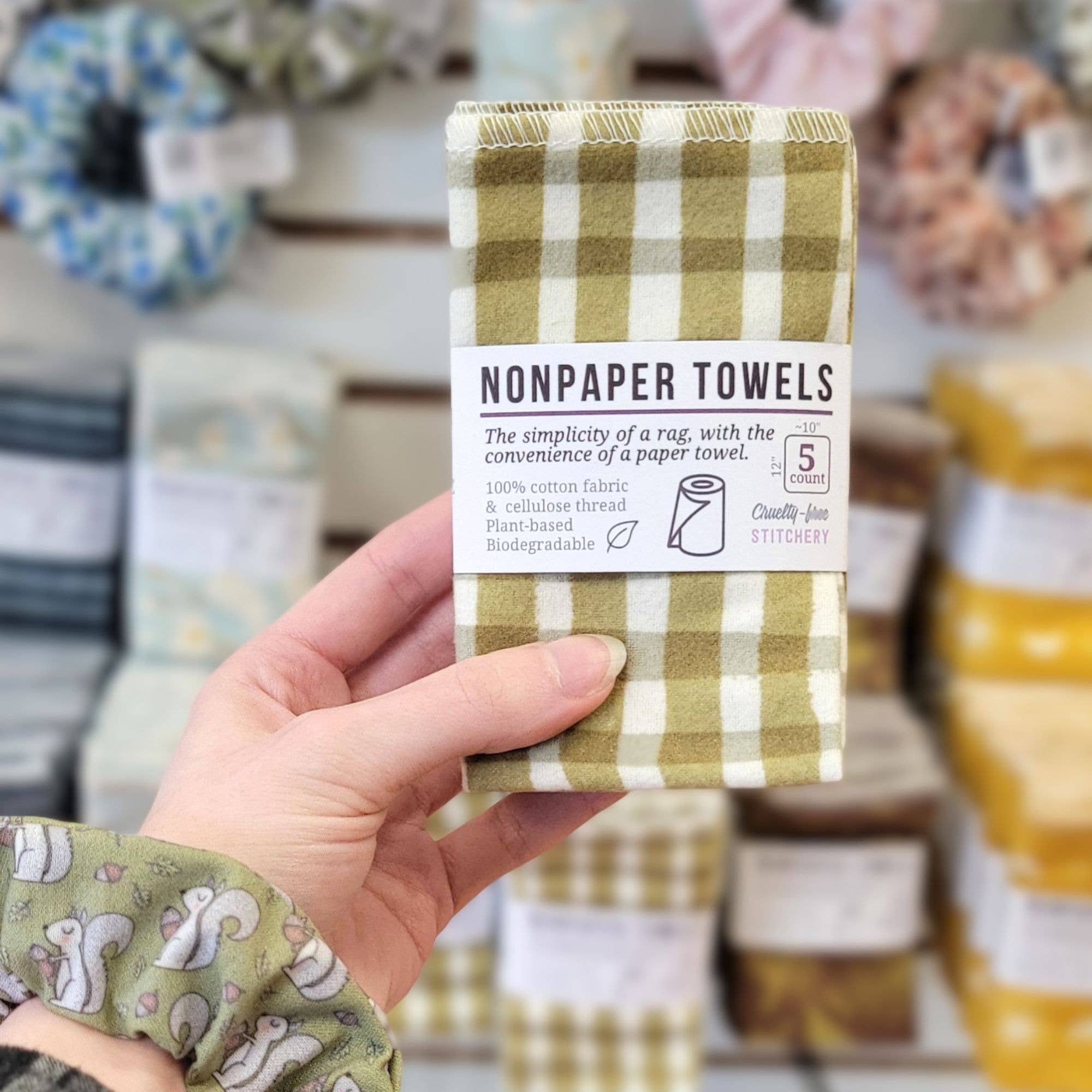Cruelty-Free Stitchery - NonPaper Towels - Olive Painted Plaid: 10