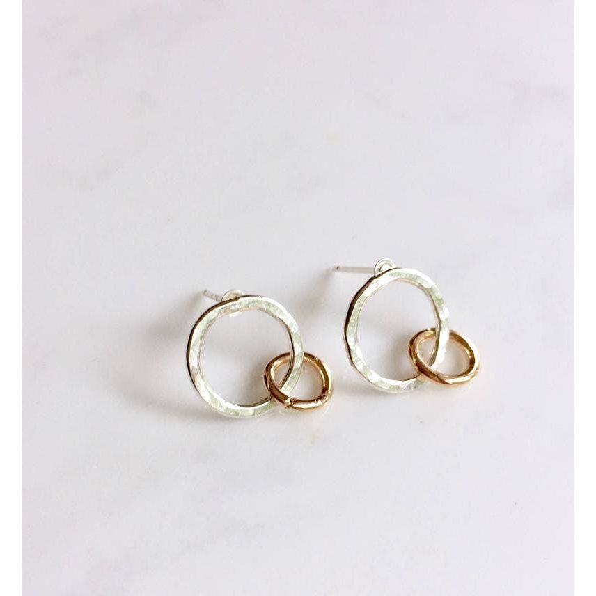 Mixed Metal Double Circle Post Earrings