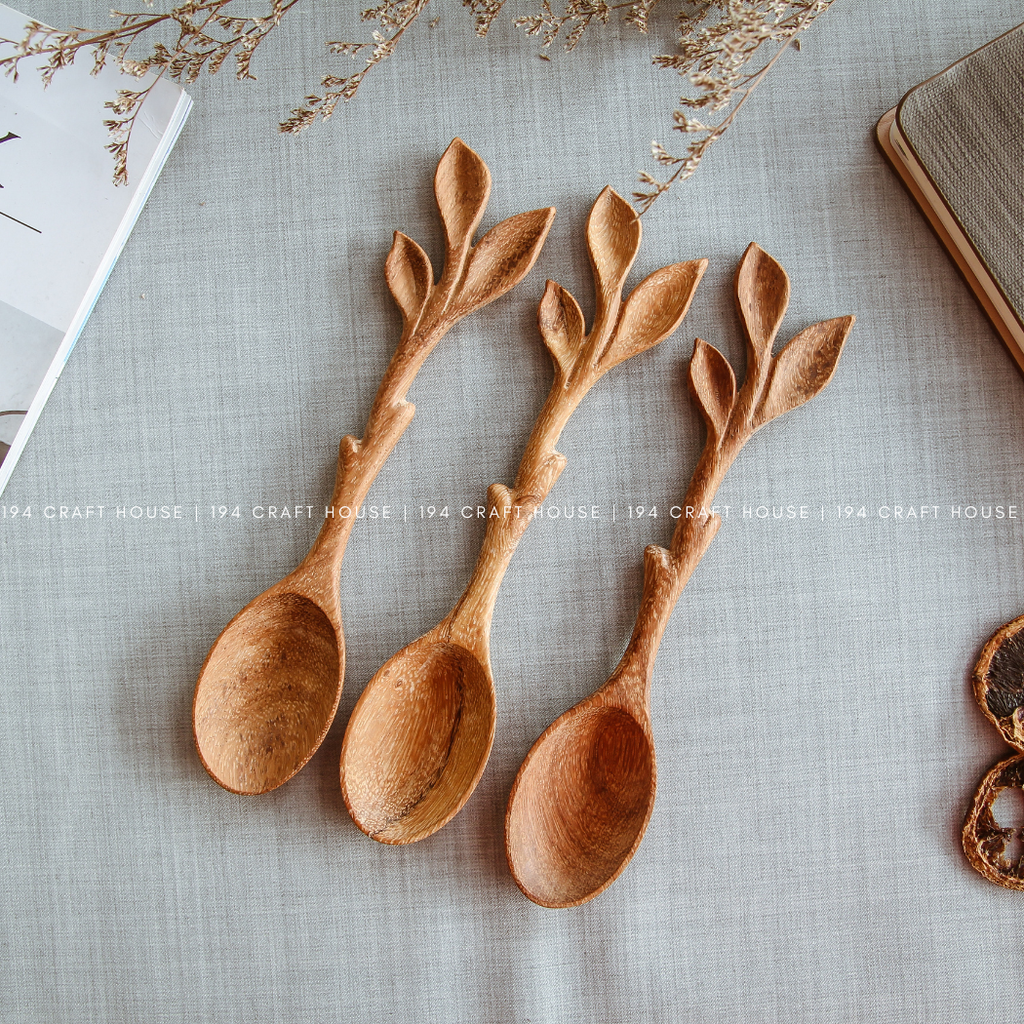 Wooden Spoon w/Artisan Leaf Handle