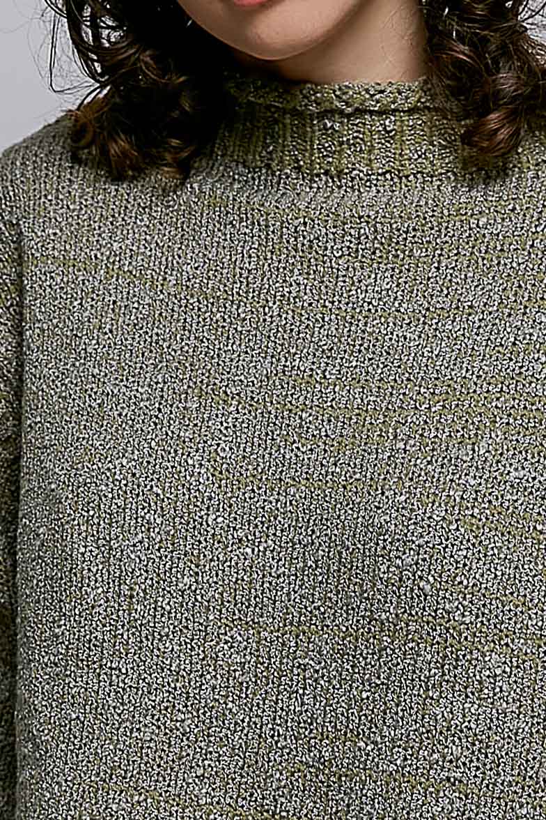 High-Neck Balloon Sleeve Rolling Edge Sweater