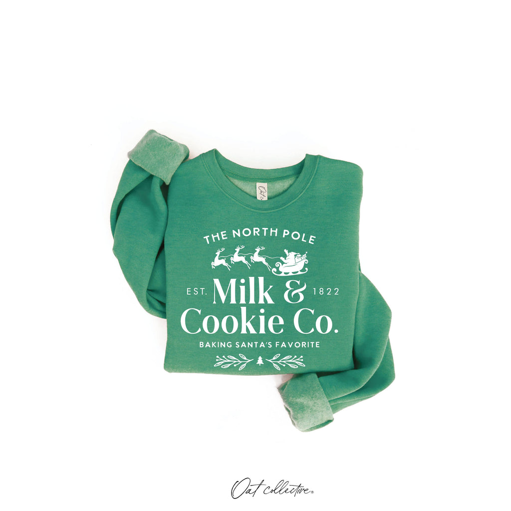 The North Pole Milk & Cookie Graphic Sweatshirt | Heather Green