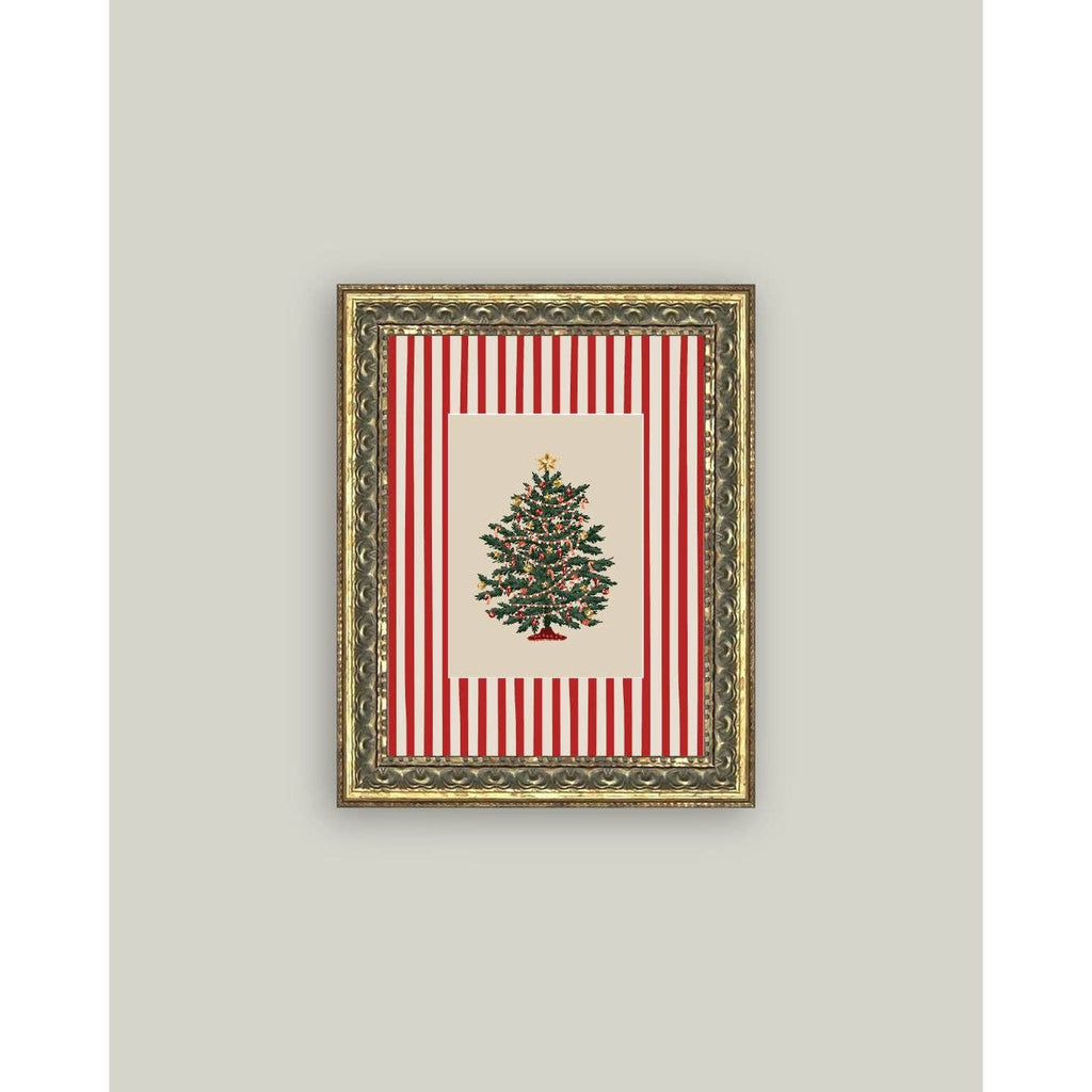 Peppermint Stripe Tree Framed Antique Art | 5x7
