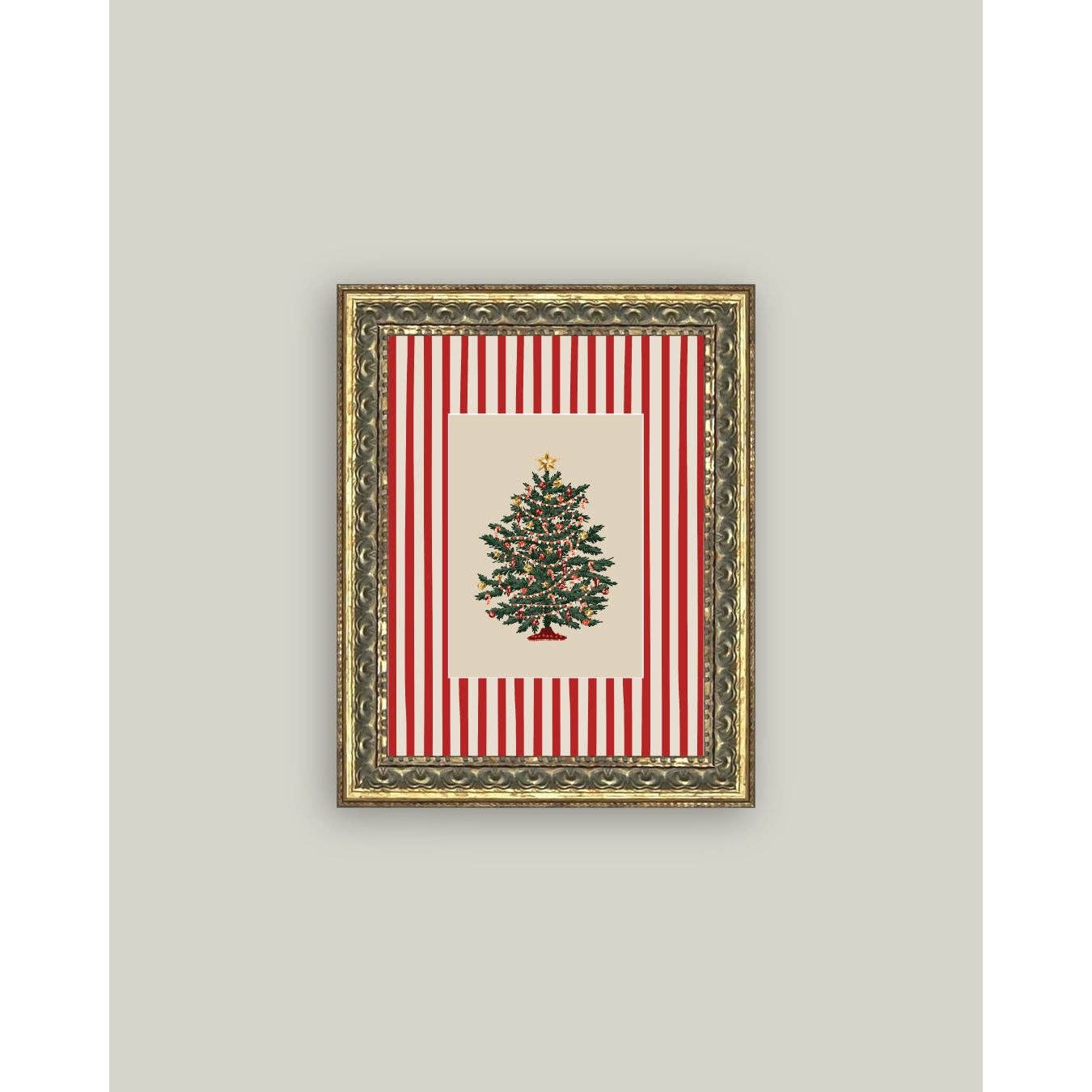 Peppermint Stripe Tree Framed Antique Art | 5x7