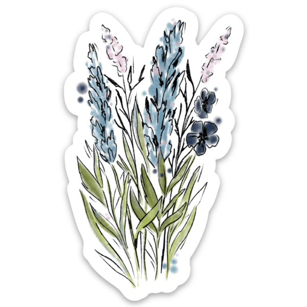 Blue and Purple Watercolor Floral Stems Sticker, 3.5x2.5in