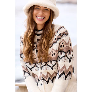 Fair Isle Button Front Sweater Cardigan | Moonstone