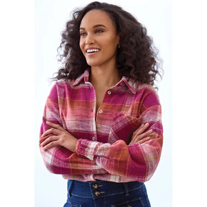 Oversized Flannel Fringed-Hem Shirt | Plumwine