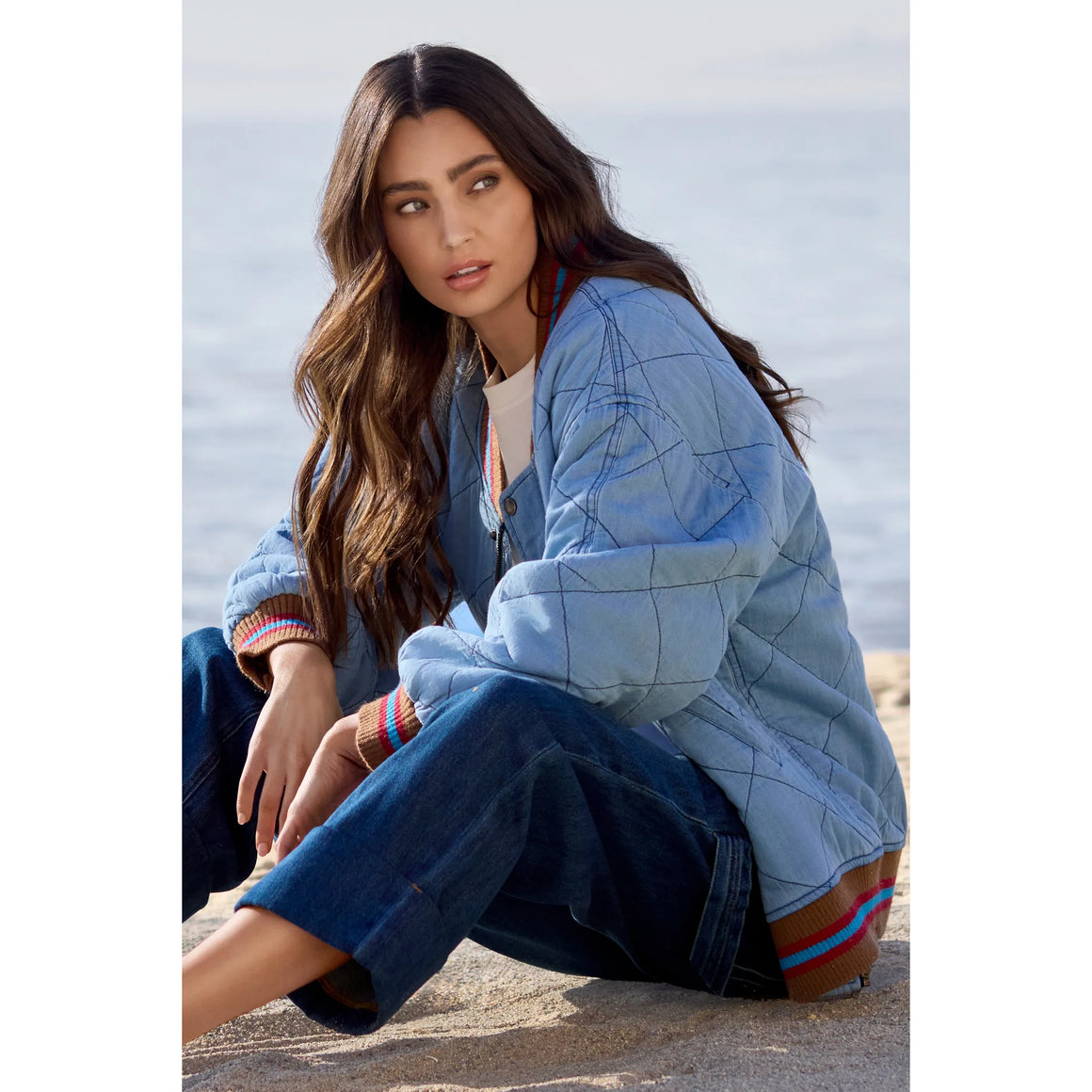 Out of the Blue Oversized Cotton Quilted Bomber Jacket