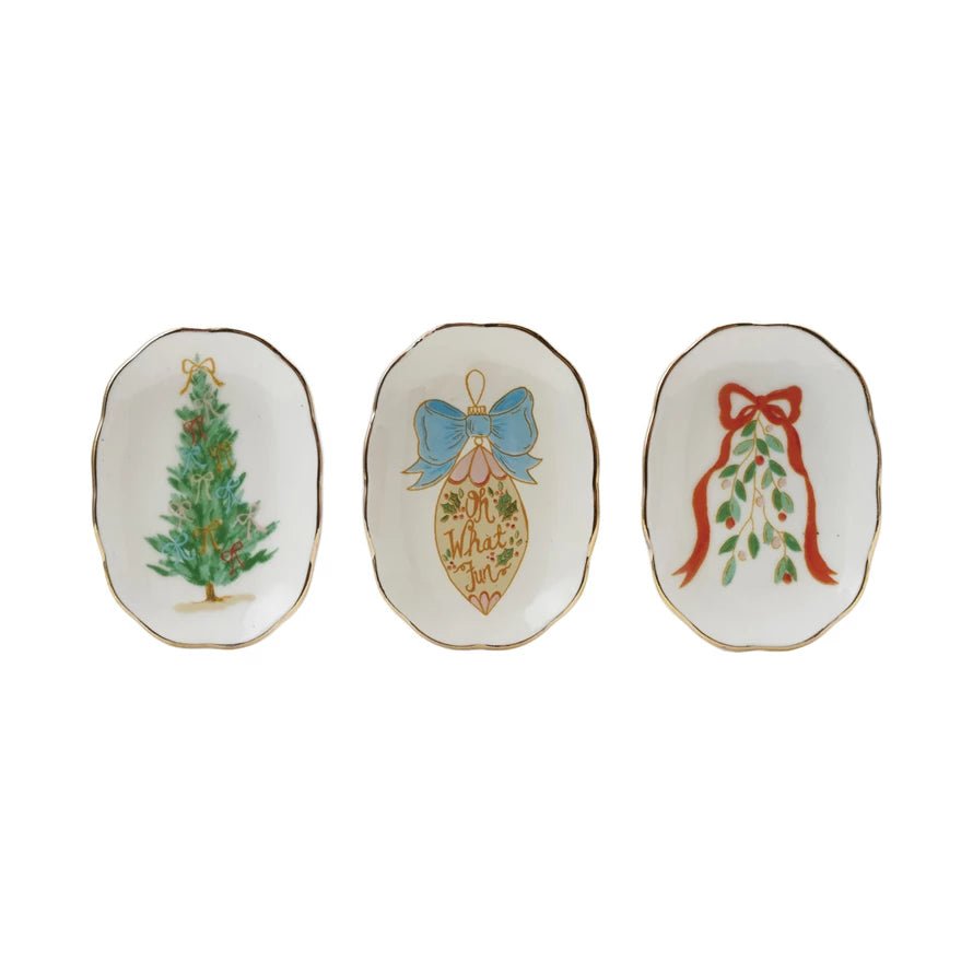 Stoneware Scalloped Dish w/Holiday Image