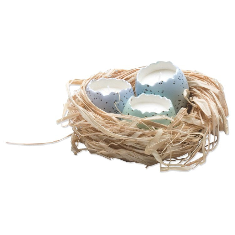 S/3 Cracked Egg Candles in a Nest | Light Blue