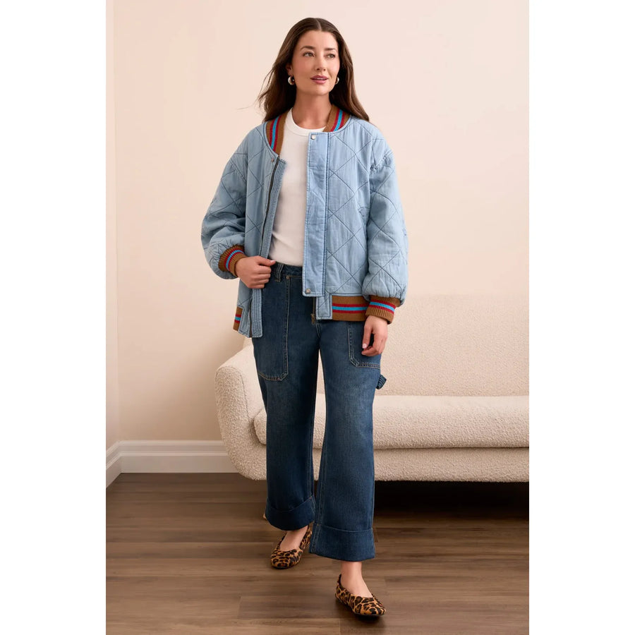 Out of the Blue Oversized Cotton Quilted Bomber Jacket