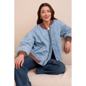 Out of the Blue Oversized Cotton Quilted Bomber Jacket