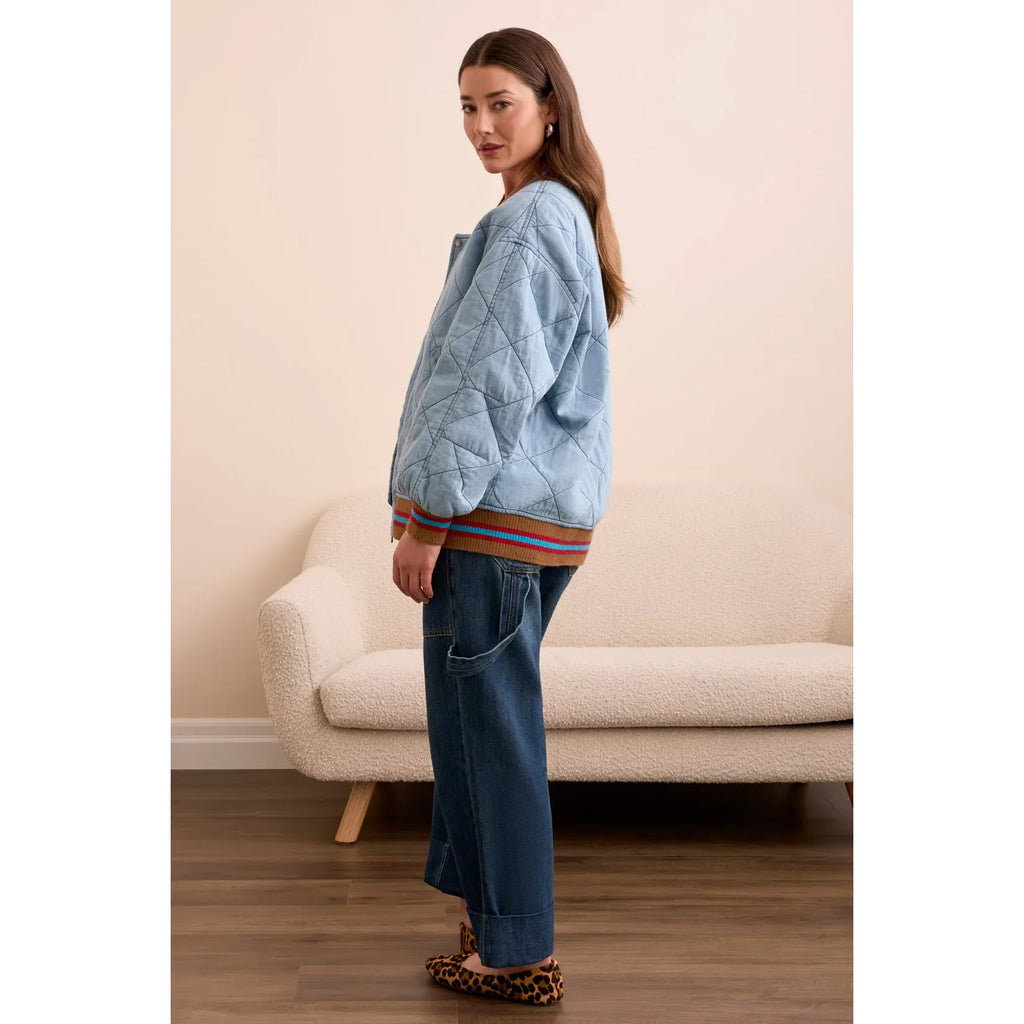 Out of the Blue Oversized Cotton Quilted Bomber Jacket
