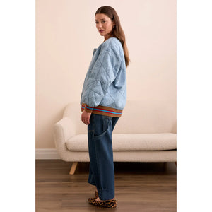 Out of the Blue Oversized Cotton Quilted Bomber Jacket