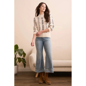 3/4 Mock Neck Sweater w/Cable Detail | Moonstone