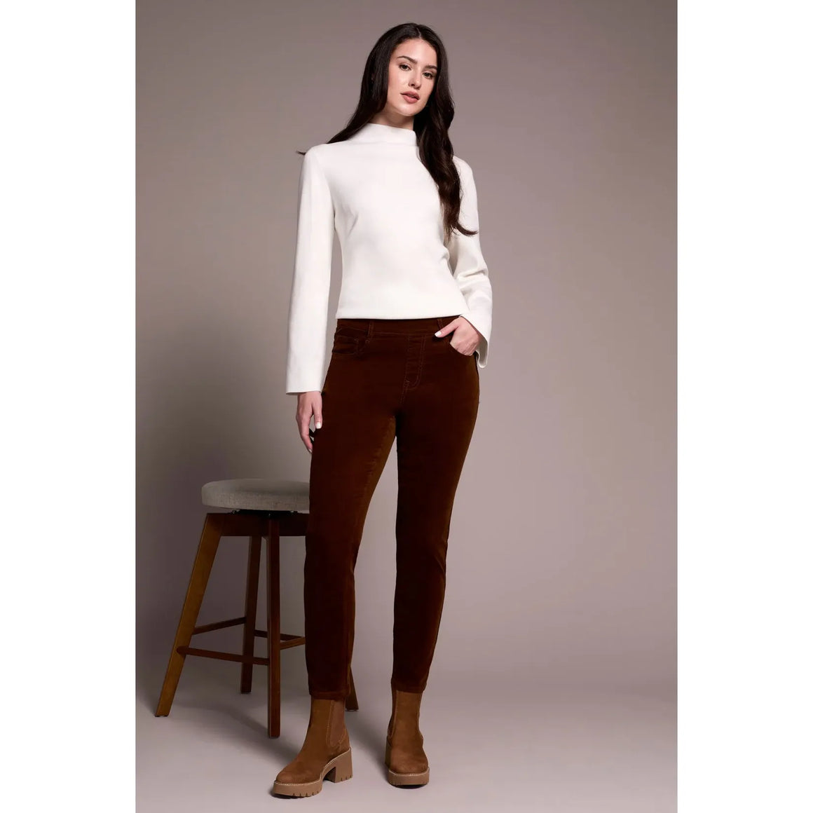 MIcro Cord Audrey Pull-On Slim Ankle Pants | Dark Anise