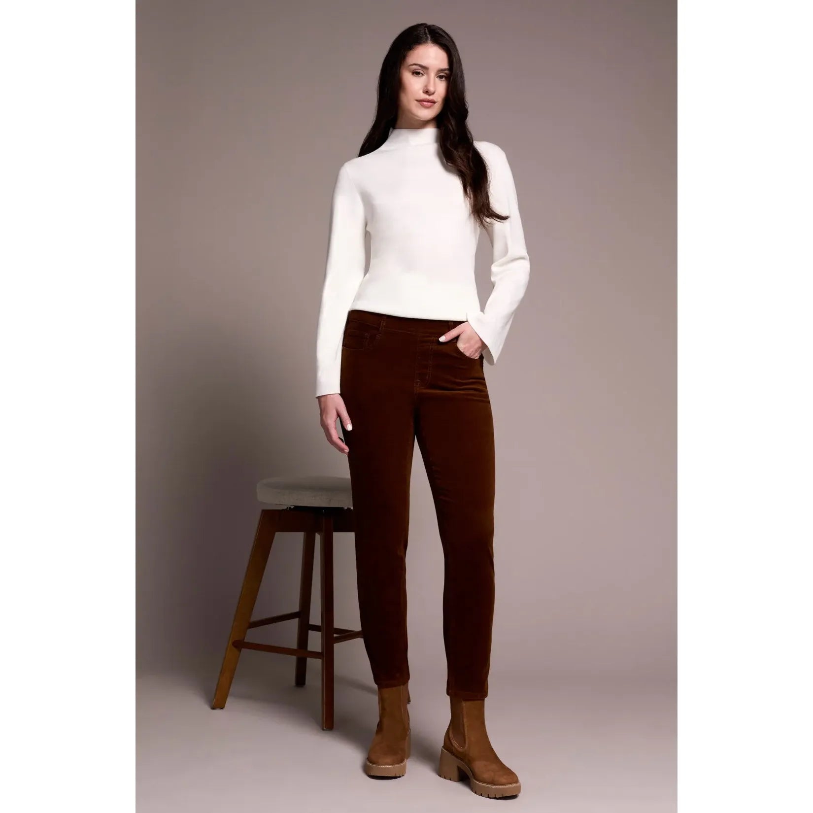 MIcro Cord Audrey Pull-On Slim Ankle Pants | Dark Anise