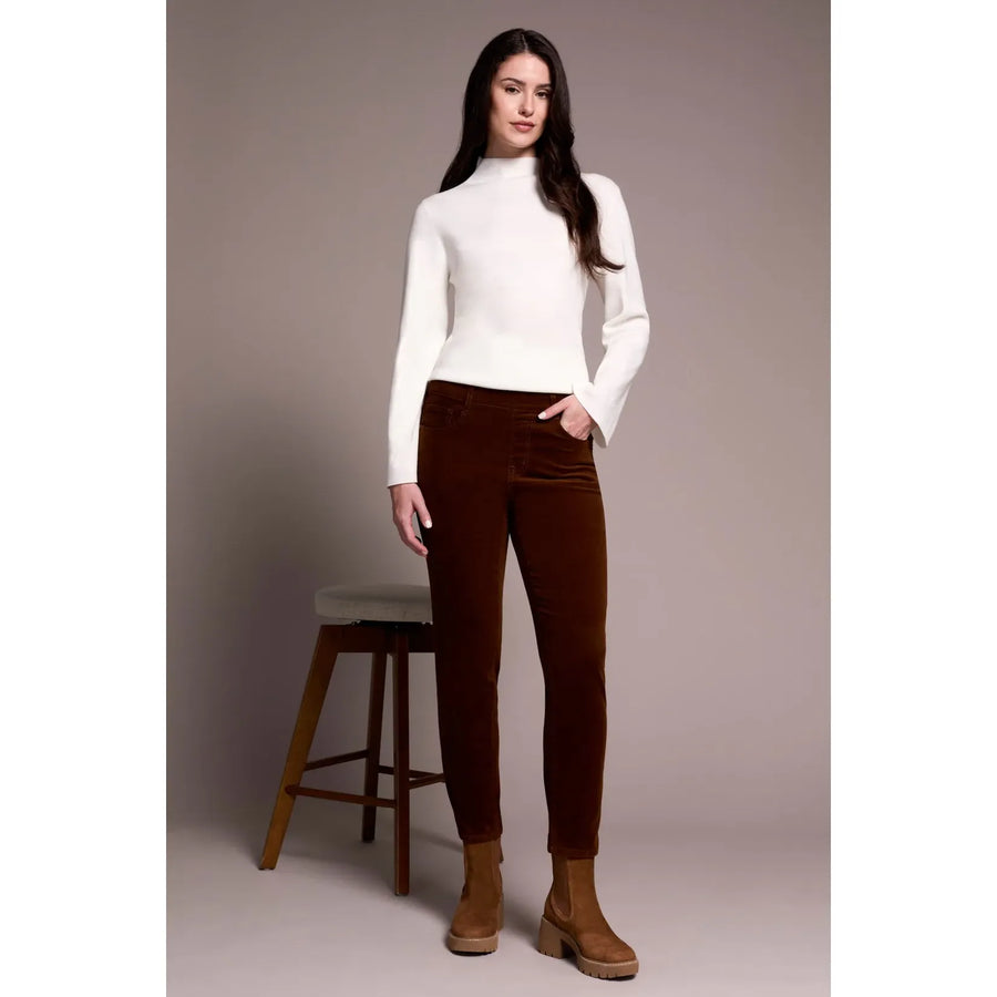 MIcro Cord Audrey Pull-On Slim Ankle Pants | Dark Anise