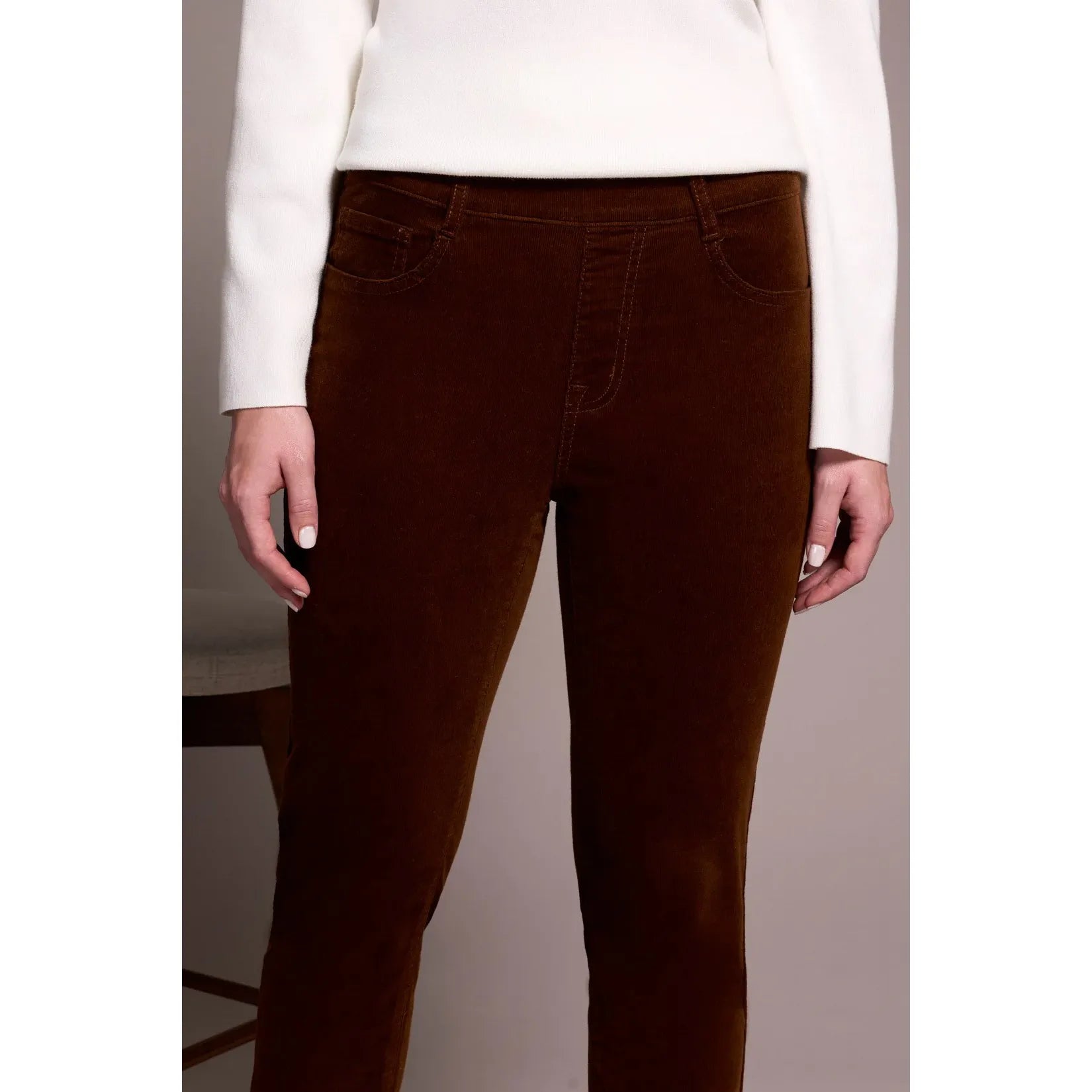 MIcro Cord Audrey Pull-On Slim Ankle Pants | Dark Anise