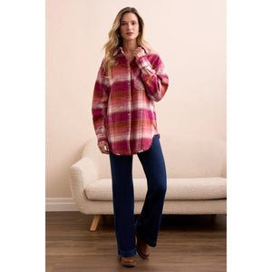 Oversized Flannel Fringed-Hem Shirt | Plumwine